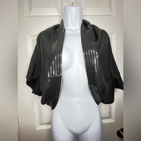 NWT Loft Women’s X Small Black Wool Cashmere Sequin Shrug Cardigan Party XS S - Picture 1 of 16